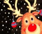 Rudolf, kırmızı burun ren geyiği, Noel süslemeleri süslenmiş kafa